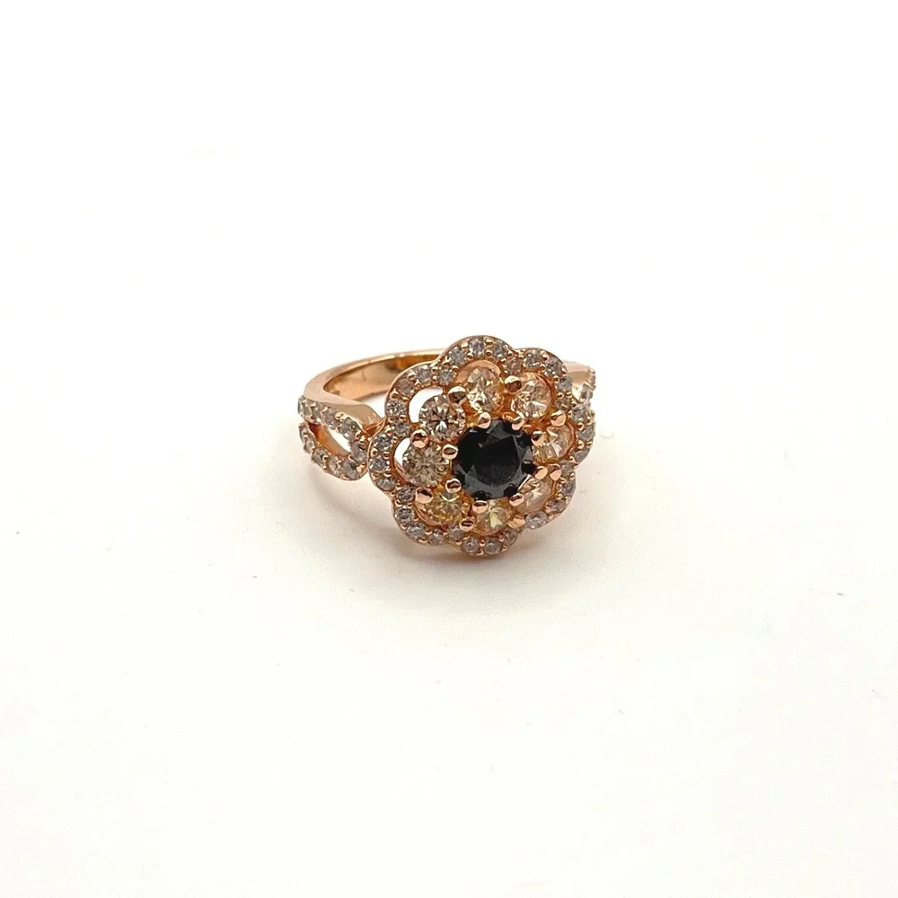 Rose Gold‎ Tone 925 Sterling Silver Smoky Floral Cluster Statement Ring Size 5